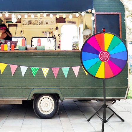 Lykkehjul til konkurrencer og spil med justerbart gulvstativ