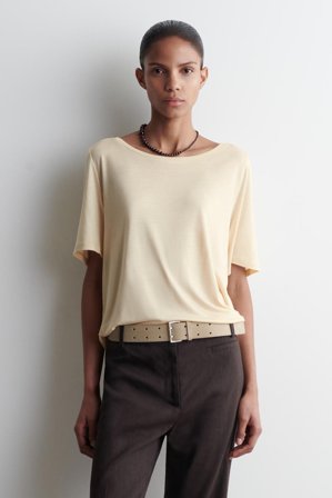 COS Women's Relaxed Scoop-Neck T-Shirt in Beige