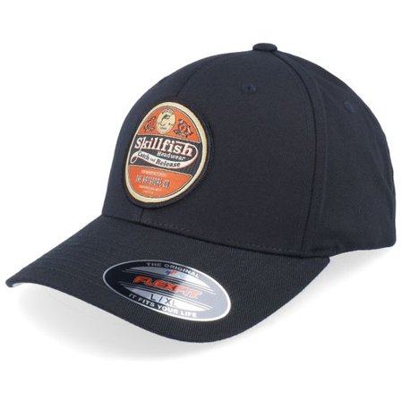 Skillfish - Svart flexfit Keps - Retro Fishing Logo Wooly Combed Black Flexfit @ Hatstore