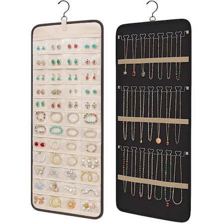 Hängande Smycken Organizer med Dubbelsidigt Hängare – Metallhakar för Ringar, Örhängen, Halsband & Armband