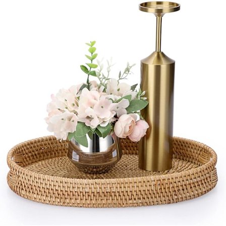 Ovalt flettet skuff med dekorativt presentasjonsbrett med håndtak