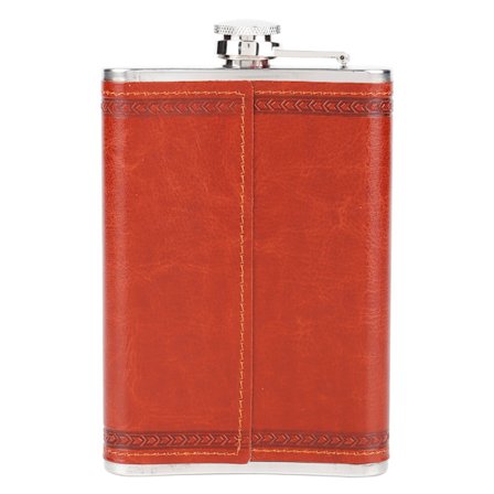 -Bærbar U-formet flaske i rustfritt stål med kunstskinnomslag for whisky og alkohol