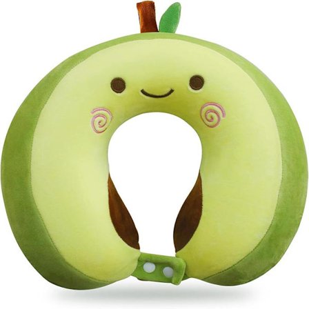 Søt reisepute for barn og voksne, U-formet nakkepute i ren memory foam med vaskbart trekk, komfortabel hodestøtte, reisetilbehør, avokado