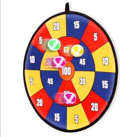 Dartspil (36 cm), dobbeltsidet skydespil med 6 klæbende bolde