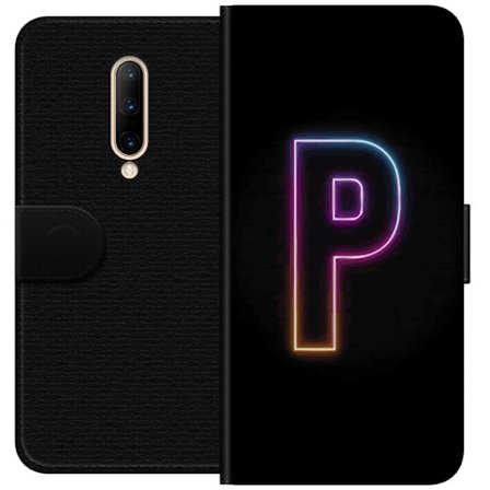 Kompatibel Tegnebogsetui til OnePlus OnePlus 7 Pro Minimalistisk neonbogstav P i farvegradient og lyseffekt mod sort baggrund i digital neonstil