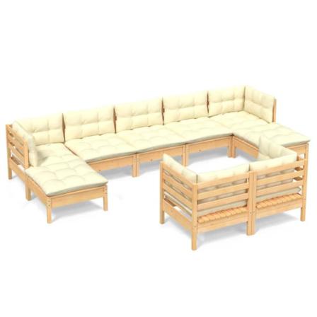 Vidaxl Loungegrupp Med Gräddvita Dynor 9 Delar Massiv Furu Creme