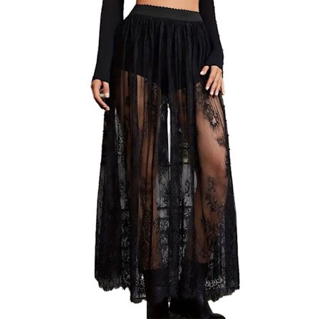 Naisten läpinäkyvä pitsihame korkea vyötärö A-linjainen pitkä hame