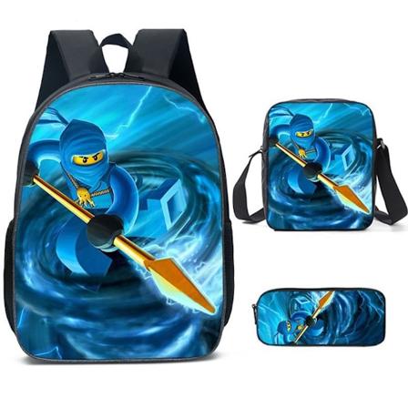 3-delt sett med Ninjago-trykte vesker med etui - Blyantveske, Skolesekk, Reiseveske - Lett bokveske - Perfekt