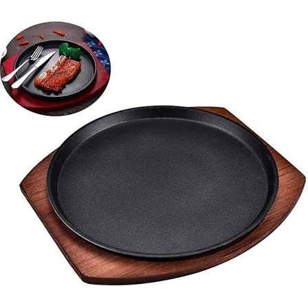 Turvallinen pihvi lautaset pyöreä puinen tarjoilualusta, pizza pannun valurauta pyöreä, kuuma tarjoiluastia Teppanyaki potti pyöreä kova (koko: 19cm)(