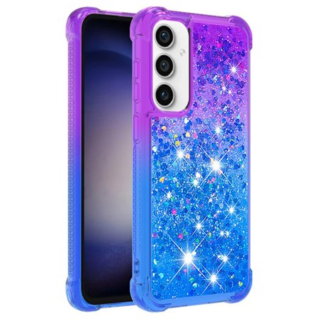SKALO Samsung S23 FE Kvicksand Glitter Hjerter TPU Cover - Lilla-Blå