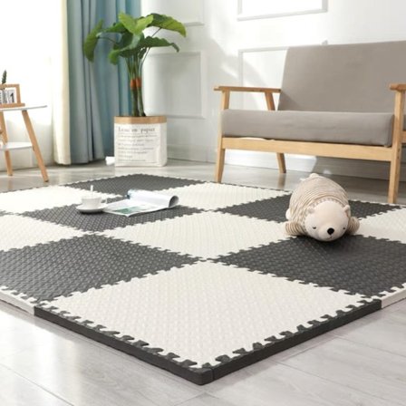 Skum Legemåtte - Børns Bløde Eva Puslespilmåtte, Sammenlåsende Børns Legemåtte Gulvmåtte Skum, 16-pak. 30*30*1.0 (16 stk.) hvid og sort