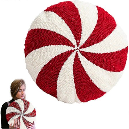 Sukkertøystangpute | Rund pyntepute | Sukkertøystangformet julegodteri | 3D-pynteputer Jule-sukkertøystangformet putepute | Rød spiral L