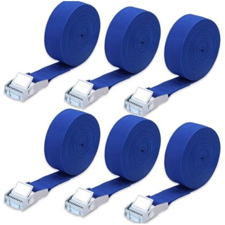 4m x 2,5 cm spärrband med spärrhake, spännband för bil, motorcykel, släpvagn, 250 kg belastning, 6-pack
