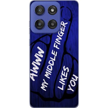 Kompatibelt Mobildeksel til Motorola Edge 60 Stylus Mørk typografisk illustrasjon med hjerteform og budskap om vennskap mot dyp blå tretekstur