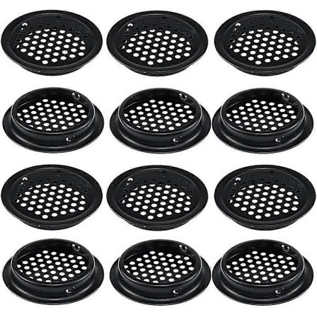 {PL}12 stk. Runde Ventilasjonsgitter i Rustfritt Stål - Svart - Skapventil - Luftstrøm for Kjøkkenskap