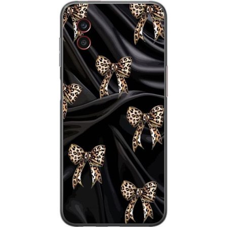 Kompatibelt Mobilskal till Samsung Samsung Galaxy Xcover6 Pro Leopardmönstrade rosetter på svart silkesbakgrund, lyxigt mönster med glamour, exklus