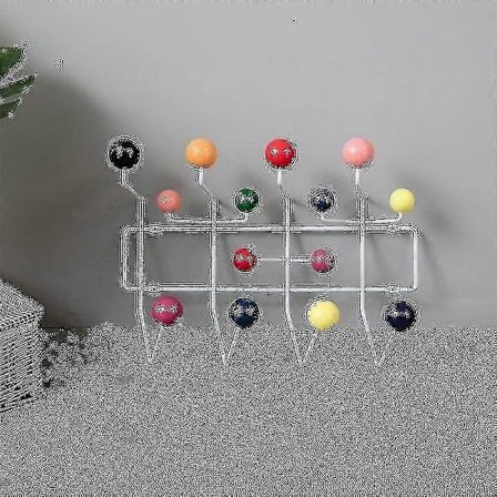 Klassisk Hang It All knagerække, Mid Century Modern vægmonteret knager med malede massive valnødde-trækugler, træfarvet knage (flerfarvet)