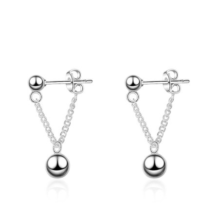 Silver Bead Ball Chain Drop Stud Earrings Womens Jewellery Gift New,1pair