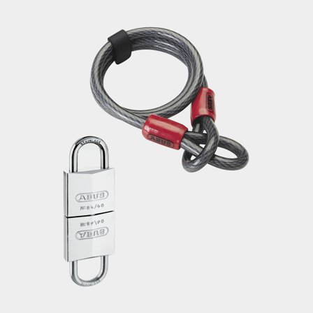 Lukituspaketti, jossa on ABUS Cobra -lukitusköysi (120 cm x Ø12 mm) ja riippulukko ABUS 84IB/50 (50 mm x Ø7 mm)