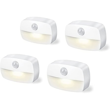Bevegelsessensor Nattlampe, LED Nattlampe, Batteridrevet Lampe for Barnerom, Stue, Garasje, Hall (4-pakning)