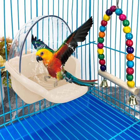 Fuglebadekasse Hængende fuglebad legetøj Undulatbur Badekar Papegøje badekar Vandshower Madfoderbakke Fuglebad Fuglebur tilbehør Lille fugl