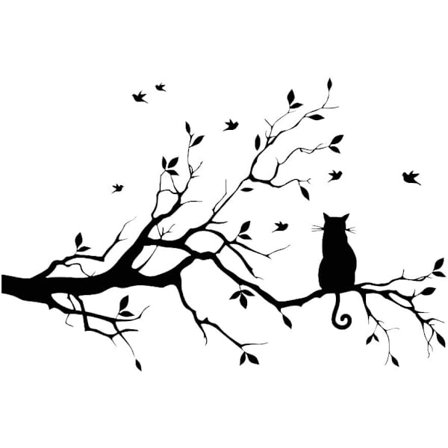 Musta puun oksat seinätarrat lastenhuoneen lehdet, DIY irrotettava vinyyli seinätaidetapetti tarra seinämaalaus kodin sisustus (kissa)
