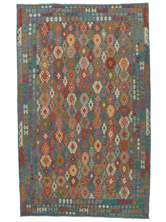 305X485 Dywan Orientalny Kilim Afgan Old Style Czarny/Ciemny Petrol Duży (Wełna, Afganistan)