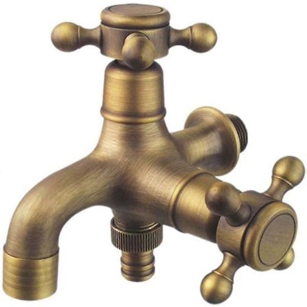 Dubbel Dräneringskran Trädgårdskran Antik Stil Dubbel Kuldräneringskran Trädgårdsspakskran Tvätt