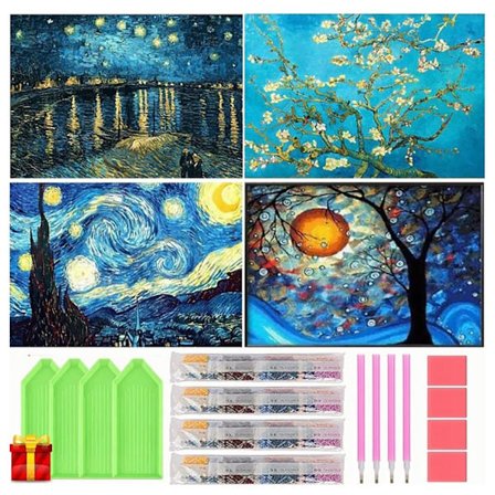 4 stk. DIY Rhinestone Maleri Fuld Bor Krystal Rhinestone Broderi Billeder Kunst Håndværk til Hjem 30x40cm