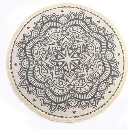 Vintage Matta Rund 90cm Bomullsmatta Rund Tvättbar Matta Mandala med KLB