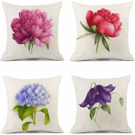 Set om 4 45 x 45 cm linnekuddfodral med utomhusblommig design