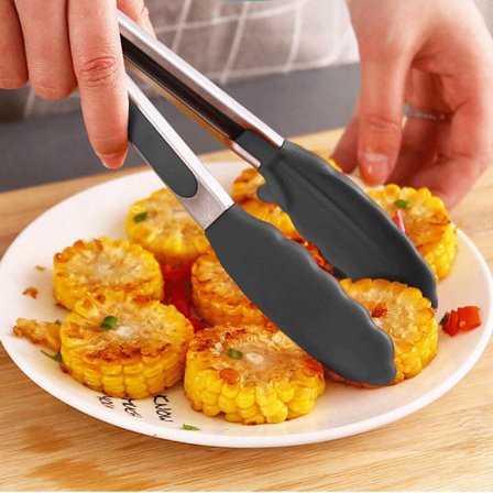 Keittiöpihdit ruoanlaittoon | 9 ja 12 tuuman pihdit keittiöön silikonikärjellä | Silikoniset tarttumattomat pihdit Air Fryerille | Musta 2 kpl