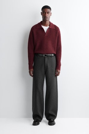 COS Homme Pull À Col Polo En Laine Effet Donegal in Rouge