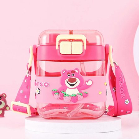 600ML Vattenflaska med Stor Kapacitet, Tecknad Flip Top Vattenflaskor för Kontor, Arbete, Hemma, Sport