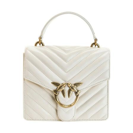 Pinko, Love Mini TOP Handle V Quilt CL Sheep Nappa Trapuntata Chevronne Wit, Dames, Maat:ONE Size
