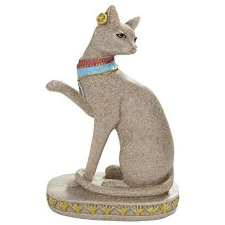 Statue Egyptisk Gud Figur Kat Antik Naturlig Sandsten Håndværk til Hjem Værelse Dekorationer Stue Kontor Gaver Tv Soveværelse Pejs Ornamenter, 14Cm