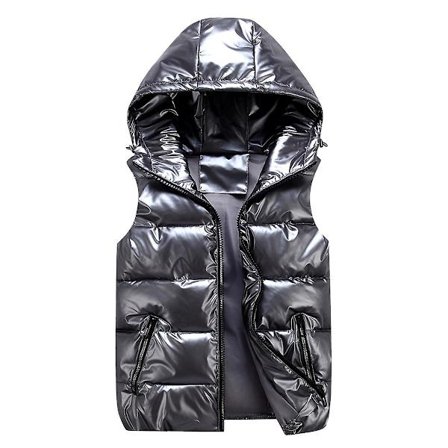Sliktaa Unisex Shiny Waterproof Sleeveless Jacket ightweight Puffer Vest Grey.k
