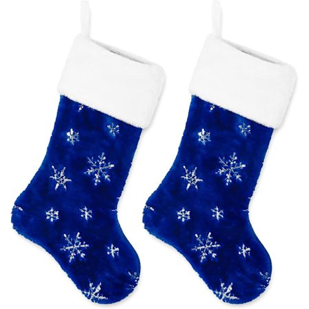 2 Pak Jule Strømper Store 22 Tommer Blå Sølv Snefnug Mønster Strømper Klassiske Julepynt Julefest