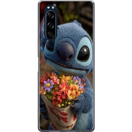 Yhteensopiva Puhelinkuori Sony Sony Xperia 5 Suloinen sininen hahmo, jolla on isot silmät ja joka pitää lämpimässä ja suloisessa tyylissä väri