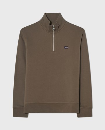 Lexington Terry sweater i økologisk bomuld med halv lynlås, grøn