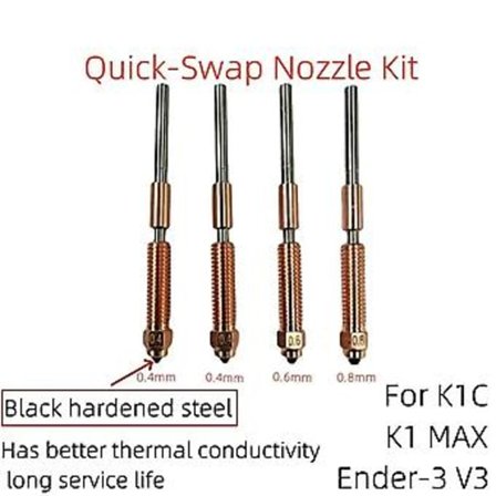 K1C 3D-printer Tilbehør, Kobberlegering og Hærdet Stål Dysesæt, Hurtig Udskiftning af Dysesæt til Ender