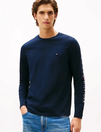 Tommy Hilfiger Tommy Logo Long Sleeve Tee - Navy - S