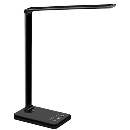 Multifunktionell LED-skrivbordslampa, USB-laddningsport, 5 belysningslägen, 7 känsliga kontroller, 30/60 minuters automatisk timer, 