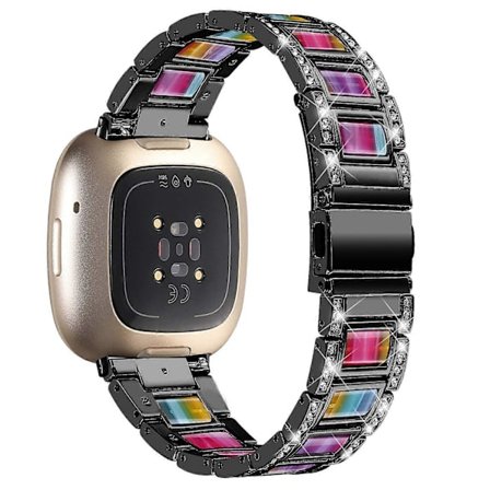 För Fitbit Versa 4/Sense 2 Klockarmband i Harts Rostfritt Stål Rhinestone Dekor Klockarmband