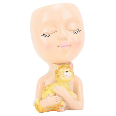 Harts Suckulent Planter Roligt Ansikte Flicka Huvud - Gulrosa Dekoration