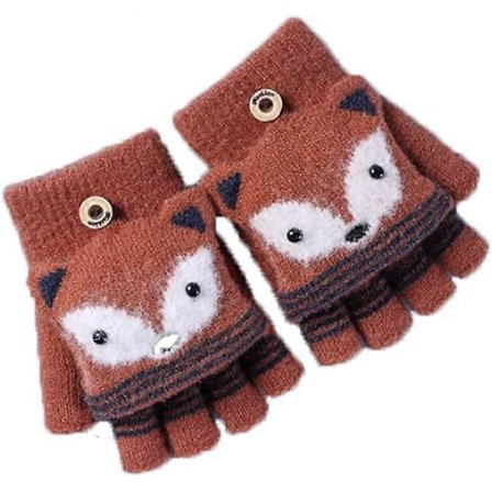 Vintervanter til børn med blød uldstrik og flap, varme handsker (Brun) 1 par