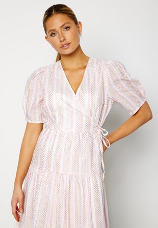 YAS Prisma 2/4 Wrap Midi Dress Star White Detail:Mu Klær