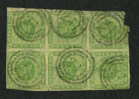 Danmark - 8 skilling 6-blok med attest - Stemplet