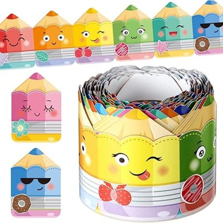 7cmx10m Färgglada Pennor Anslagstavla Kanter Med Söta Ansikten - Kantlister Pappersutklipp för Klassrumsdekorationer Förskola Dagis Förskoleklass Ch