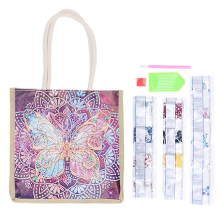 5D Rhinestone Maleri Tote Taske Dyrke Tålmodighed Nyd DIY Sommerfugl Mønster Litterær Tote Taske til Kunst Håndværk Dekoration Picnic